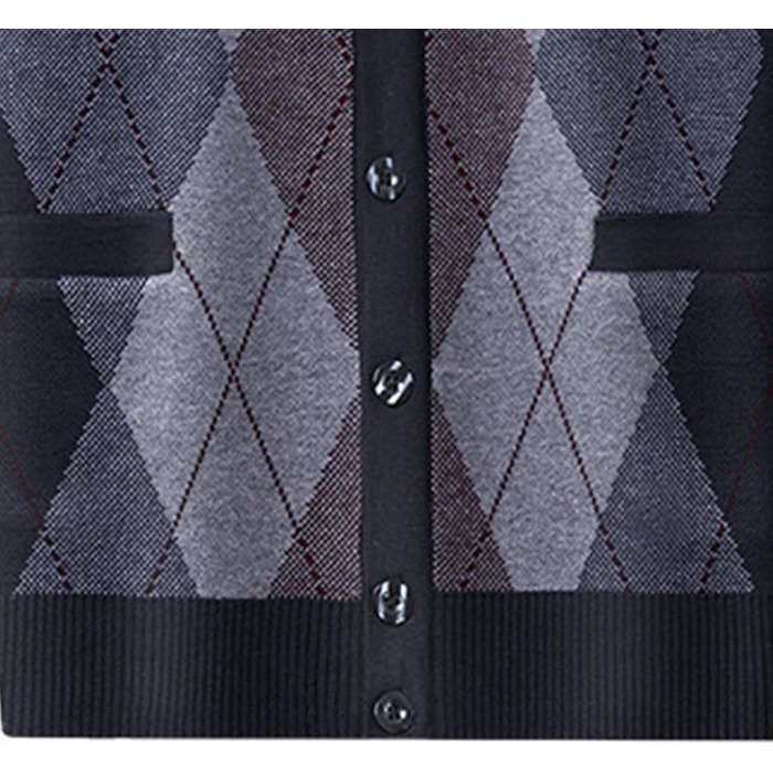 Кардиган чоловічий в аррані, з ґудзиками, в'язаний, з кишенями, темно-синій (M)