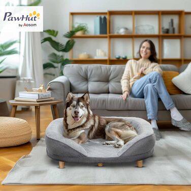 PawHut Софа для собак та котів, сіра, 90x78x25 см, з підголівником та дерев'яними ніжками