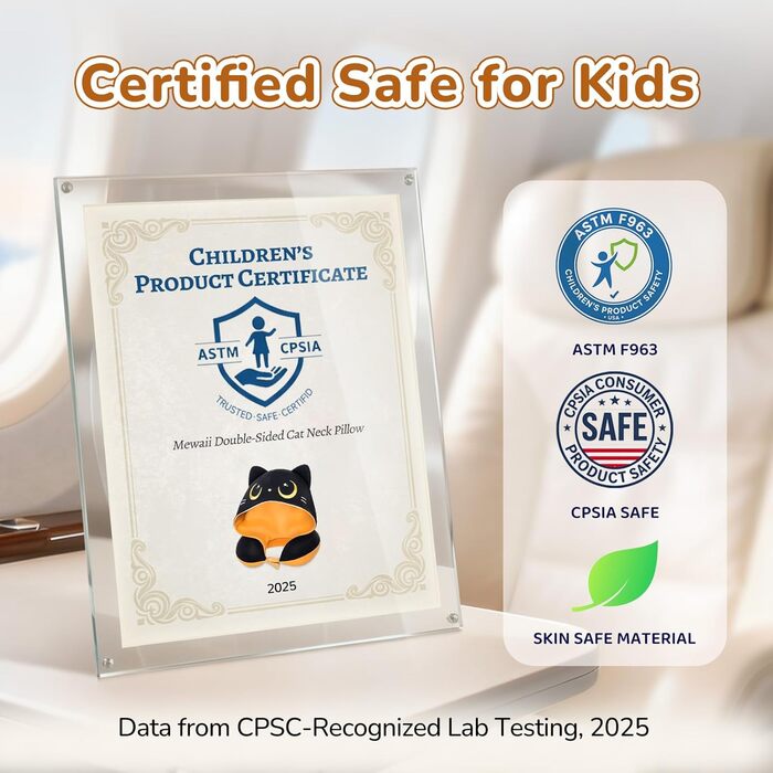 Подушка для шиї Mewaii для подорожей, двостороння подушка для дорослих, подушка для шиї з memory foam для літаків, обертова подушка для шиї з котячим капюшоном, регульований ремінь, чорний, перекидний