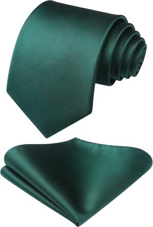 HISDERN Комплект краватки, нагрудного хустинки та краваткової затискачки для весілля. Однотонні кольори, універсальний розмір, зелений.