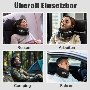 Подушка для шиї у вигляді U, Memory Foam, для подорожей, доросла, ергономічна, з чохлом, для автомобіля, офісу, поїздів (чорна)