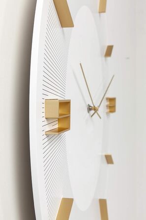 Kare Design Wall Clock Leonardo, /Gold, 49cm Diameter, Modern, Aluminum, Round, Clock for Living Room, Bedroom, Office, Battery not included (White)