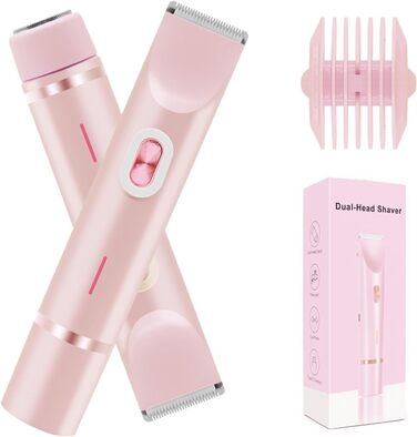 Електричний тример для бікіні з двома головками - для жінок та чоловіків. Інструмент для інтимної зони, для гладкої шкіри. Рожевий колір.