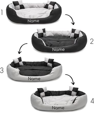 Ліжко для собак Lionto 4-в-1 з двостороннім подушкою, 65x50 см, з міцного оксфорду, водовідштовхувальне, з глибоким входом, для котів та собак всіх розмірів, з декоративною подушкою (сірий/чорний, L 110 x B 80 x H 23 см)