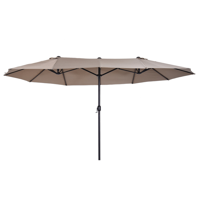 Outsunny Market Umbrella, Double Canopy Umbrella with Hand Crank, Oval 460 x 270 x 240 cm in Light Coffee for Garden & Terrace
