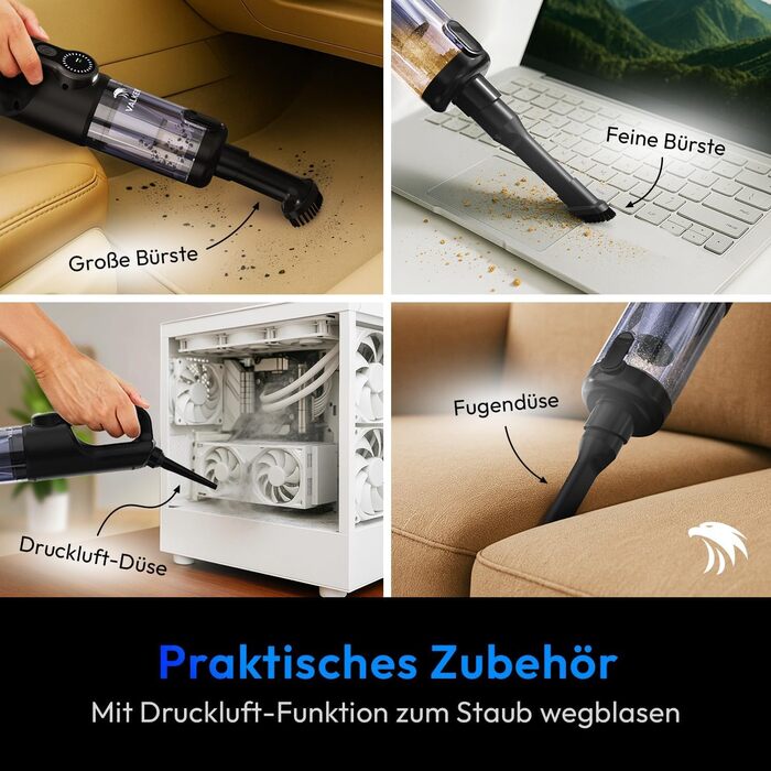 Акумуляторний пилосос ручний Mastergrip Anthrazit [ТЕСТ-ПЕРЕМОЖЕЦЬ] 80000 об/хв, 2-в-1, HEPA-фільтр, для дому та авто