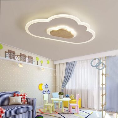 LED Ceiling Light Bedroom Children's Room Lamp Ceiling Lamp Ceiling Light for Children Cloud Ceiling Light Wood Stepless Dimming with Remote Control With Night Light Function, 40cm