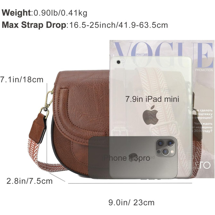 Сумка жіноча AFKOMST через плече з PU шкіри, коричнева хвиля. Регульований знімний ремінець.