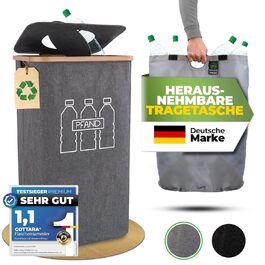 Deposit bottle collection container with lid and carrying bag | Deposit container with holes, rotatable | Ideal deposit bottle storage, empty container collection container, bottle collector (Gray)