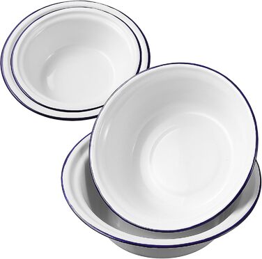 BESTonZON 4-Piece Enamel Soup Bowls, Enamel Basin, Enamel Bowl, Grease Pot with Lid, Enamel Mixing Bowl, Enamel Dishware, Four Sizes, Salad Bowl, Ramen Bowl