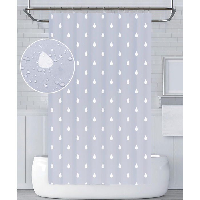 Штора для душу YOUNG DA текстильна біло-сіра з малюнком 