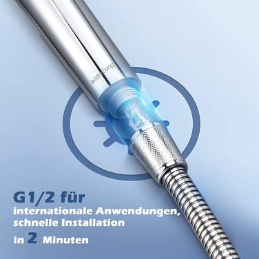 Showerhead Set, 3 Functions, Liquid Silicone - Showerhead Set with Hose and Holder, High Pressure and Water-Saving, Universal with G1/2 inch Connection, Chrome Showerhead for All Family Members (3 Spray Patterns)