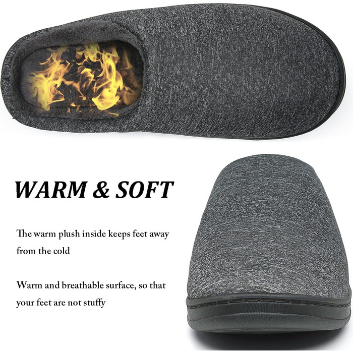 ЧайЧакс Теплі домашні тапочки з піною пам'яті для жінок та чоловіків, бавовна, 46/47 EU, чорний/сірий