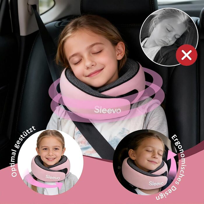Подушка для шиї з Memory Foam - Подушка-вичерпачка для подорожей та літака - Ергономічна подушка для подорожей, захист від світла та пральна, з сумкою - Чорний (L) (Діти Рожевий)