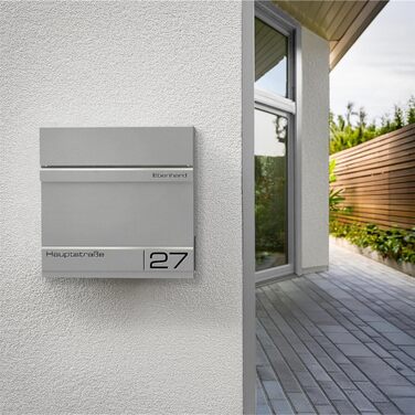 Поштова скринька Metzler Anthrazit RAL 7016 з газетницею та номером будинку, гравіювання імені лазером - сучасний вуличний поштовий ящик з табличкою, водонепроникний та стійкий до іржі | Модель Hermann (Ral9007 Graualuminium)