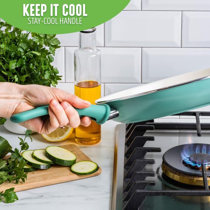 Набір керамічних сковорідок GreenLife Soft Grip 18 см та 26 см, антипригарне покриття, PFAS-вільні, підходять для посудомийки та духовки, бірюзові