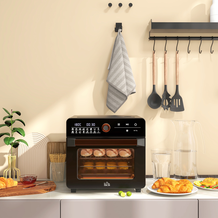 HOMCOM 3-in-1 Mini Oven with Convection, Fryer Basket, Timer, 40°C-220°C, 20L Mini Oven with Grill Rack, Baking Tray, Crumb Tray | Aosom