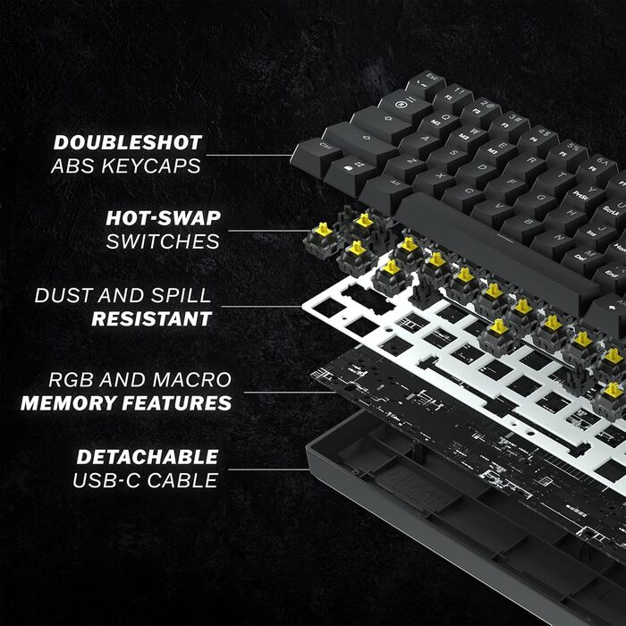 Механічна клавіатура HK Gaming GK61: 61 програмованих клавіш, RGB підсвітка, сумісна з Windows/Mac, QWERTY, Hotswap Gateron Optical Yellow Switches, чорний колір
