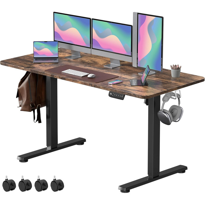 VOSATRON Electric Height Adjustable Desk 160x60cm with Memory Control & Anti-Collision Technology - Standing Desk with Wheels, Joiner Board, Black Frame/Black Tabletop