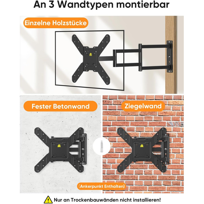 Кронштейн для телевізора FORGING MOUNT поворотний 26-65 дюймів, VESA 400x400, до 35 кг, подовжений