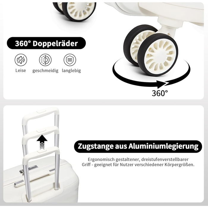 KONO Валіза ручної поклажі 55см з поліпропілену, 4 колеса, TSA-замок, 55x40x20см (Крем-білий)