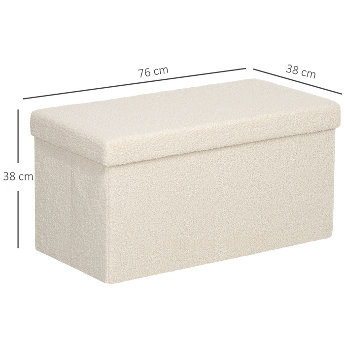 HOMCOM Storage Bench, Folding Bench, Upholstered Bench with Velvet Look, Ottoman Bench for Entrance Hall, Bedroom, Living Room, 76 x 38 x 38 cm Cream White | Aosom