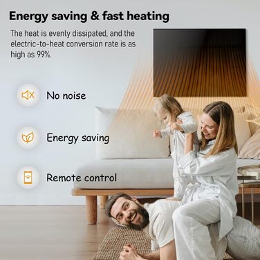 Інфрачервовий обігрівач Hocosyme зі скляною панеллю 600W з Wi-Fi керуванням (Tuya Smart), 100x60 см, з захистом від перегріву, чорний, сертифікат TÜV