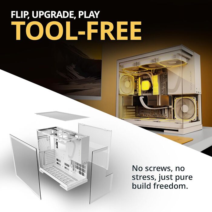 Корпус для ПК Geometric Future M5 з темнованим склом, Mid Tower, E-ATX/ATX, для геймінгу, сталь 1.2mm, Type C, без інструментів, підтримка радіатора 360/420, двокамерний, GEO-M5-BNY (білий, скляна версія з 5 вентиляторами 140x140)