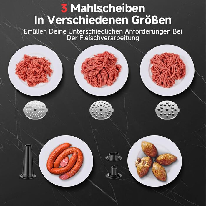 М'ясорубка електрична AAOBOSI 3000W з LED-дисплеєм, 3 швидкості, анти-затор, контейнер для зберігання, для ковбас та кібе, срібляста