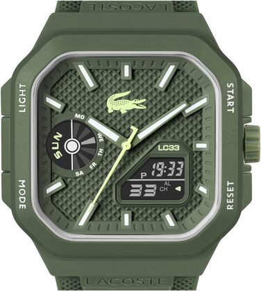 Годинник Lacoste LC33 Square силіконовий, зелений - кварцовий механізм