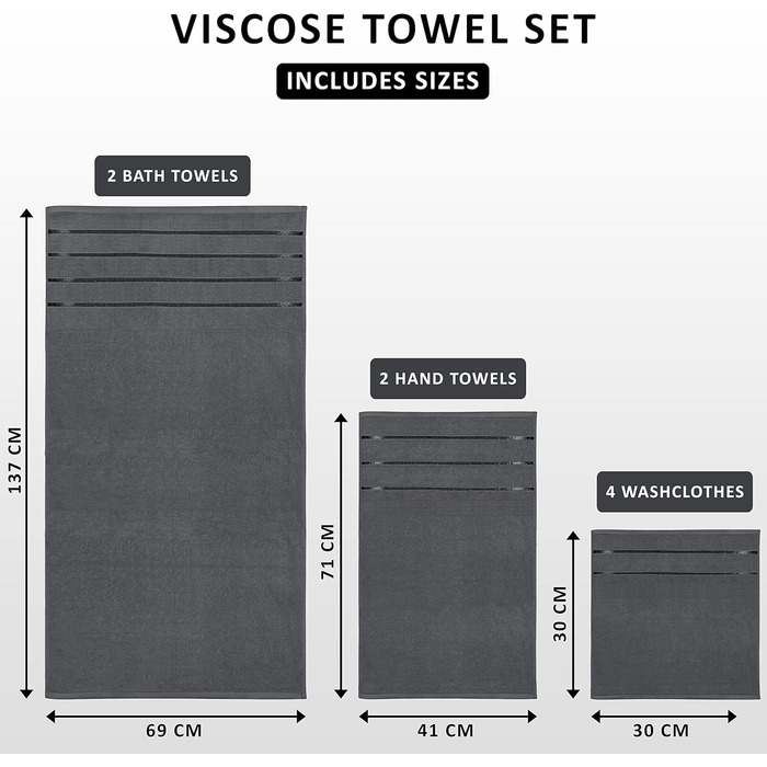 Набір рушників Utopia Towels 8 шт. (2 великі, 2 середні, 4 маленькі) з петлею для підвішування, 97% бавовна, швидковисихаючі, сірий колір