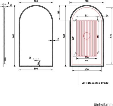 Дзеркало для ванної кімнати SONNI з підсвічуванням 80x60 см, 3 кольори світла, проти запотівання, LED, сенсорне керування, годинник, температура, 3x збільшення