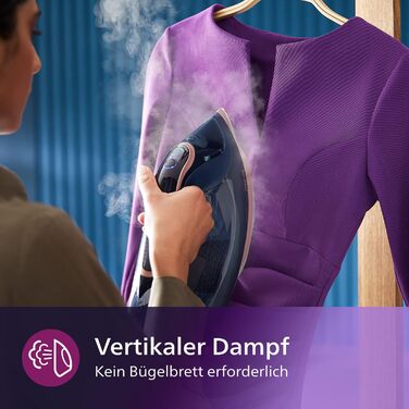 Philips Azur 8000 Series Steam Iron - 85 g/min continuous steam, 260 g Turbo steam boost, 3000 W, OptimalTEMP Technology, SteamGlide Elite soleplate, Dark Blue (DST8050/20) 260 g steam boost, 85 g continuous steam, Dark Blue/Gold