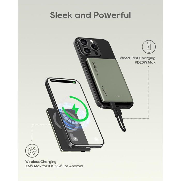 Power Bank Magsafe 5000mAh, 8мм, Gray (5000mAh-Titan) - Швидка зарядка USB-C, Бездротова зарядка