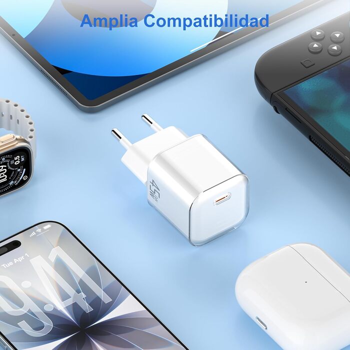 Зарядний пристрій USB-C YISH 45W з кабелем Type-C 60W: Швидка зарядка, PD 3.0, адаптер живлення для смартфонів та планшетів