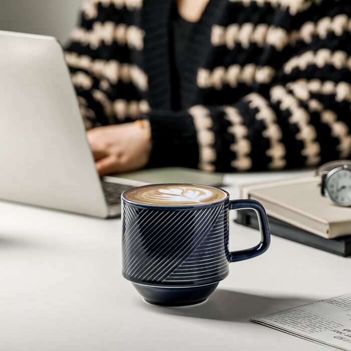 Набір кавових чашок з підставкою, 4 шт. (370 мл, морська синя)