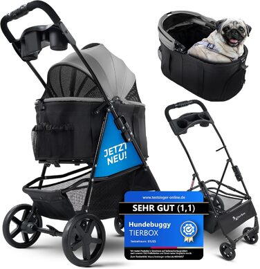 Візок для собак до 10 кг, візок для маленьких собак, складний з QuickFold, візок для котів сірого кольору