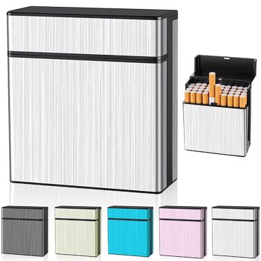 Металеве тютюнопакувальник для 40 сигарет, великий, з магнітною кришкою, сигаретна коробка XXL, для жінок та чоловіків (срібний)