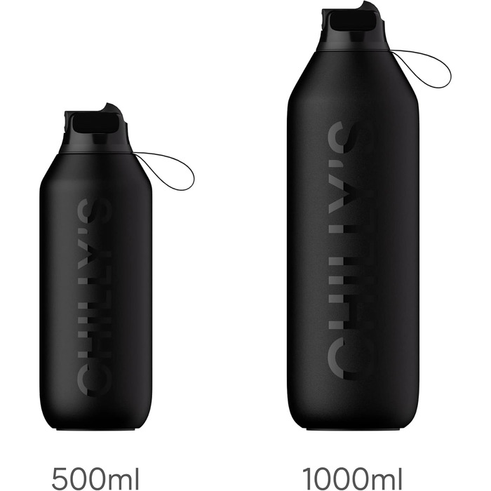 Chilly's Series 2 Flip Bottle - Thermos flask with sport cap, telescopic straw, and nylon carry loop - stainless steel bottle with easy flip opening, straw cleaning brush included