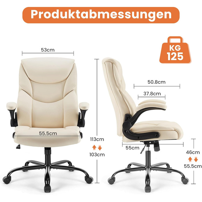 Крісло шеф-кухаря Sweetcrispy з PU шкіри, ергономічне офісне крісло, крісло для комп'ютера з високою спинкою, геймерське крісло для роботи та відпочинку, біле