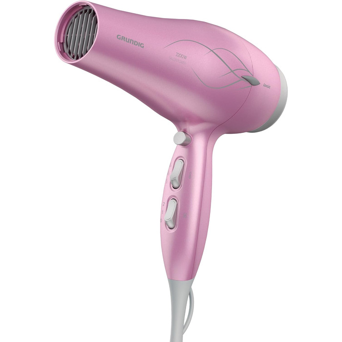 Фен GRUNDIG HD 6280: 2200 Вт, іонізація, керамічне покриття, олія лотоса, 3 режими, холодний струмінь, рожевий/срібний, 2023 модель