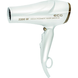 Фен ECG Vv 2200: 2 режими потужності, 3 температурні режими, іонізація, LED-дисплей, захист від перегріву, білий та золотий