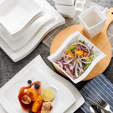 MALACASA Flora Marble Porcelain Dinnerware Set - 30 Piece Service for 6 | Coffee Cups, Plates & Bowls