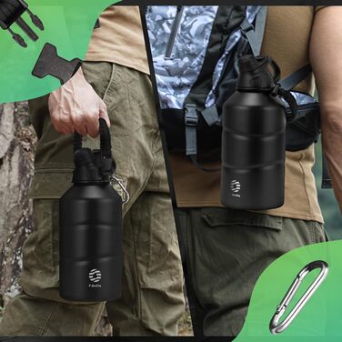 Fjbottle Stainless Steel Water Bottle 1900ML with Magnetic Lid, BPA FREE, Leak-Proof, Double-Walled Thermo Metal Bottle - Suitable for Carbonated Drinks, Sports Water Bottle for University, Fitness, Camping, Outdoor (Black Thermo)