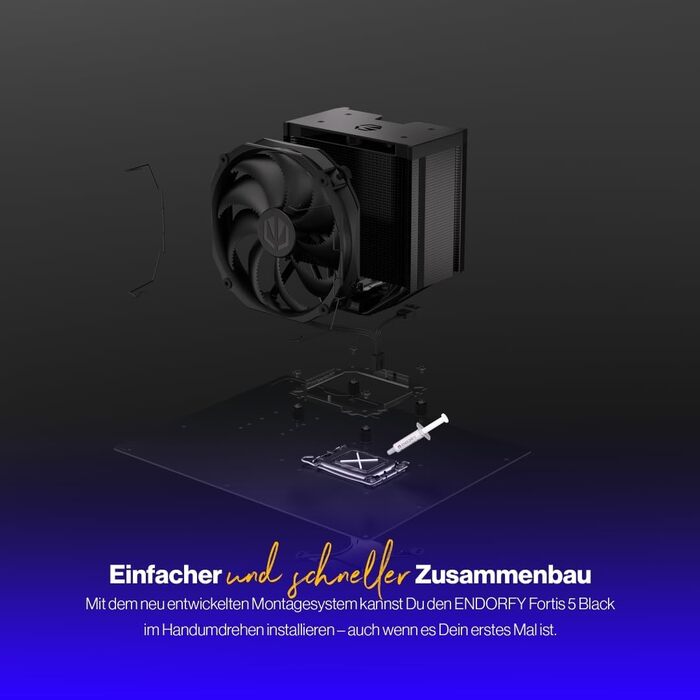 Система охолодження CPU Endorfy Fortis 5 Black з вентиляторами 140 мм та 120 мм, підтримка AM4, AM5, LGA1700, LGA1200, напівпасивний режим