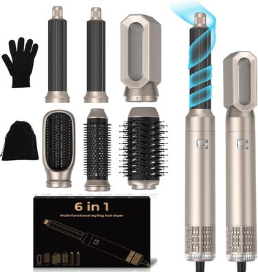 Фен-щітка 5 в 1 Airstyler Pro 1000W: стайлер для волосся, локони, об'єм, догляд, іонізація (золотий)