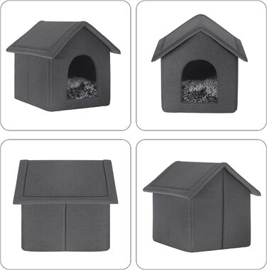 Будка для собак та котів EUGAD з плюшевою подушкою, 45x40x45 см, сіра