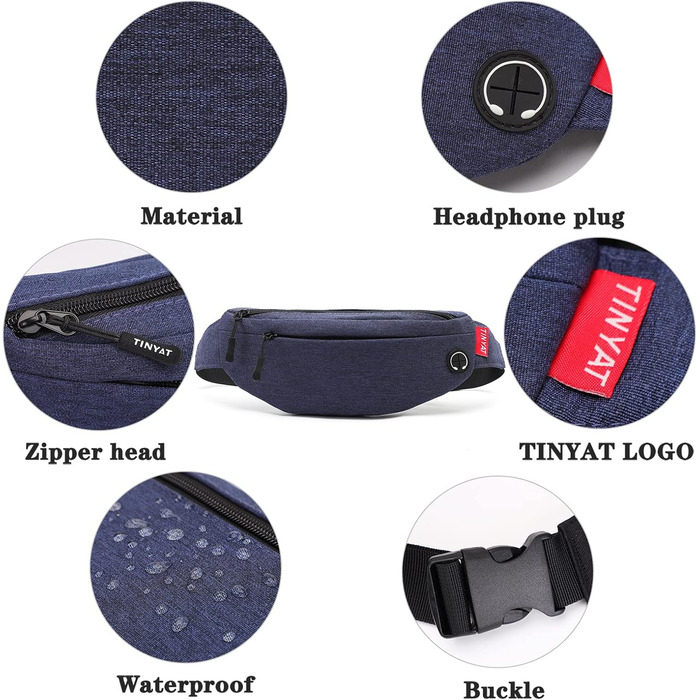 Поясна сумка TINYAT для туризму та спорту (сірий, темно-синій)