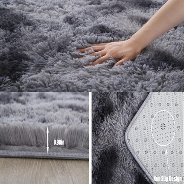 QUINZI М'який килим 160x230 см, високий ворс, сучасний, плюшевий, для спальні, вітальні, дитячої кімнати, з бахромою, нековзний, темно-сірий