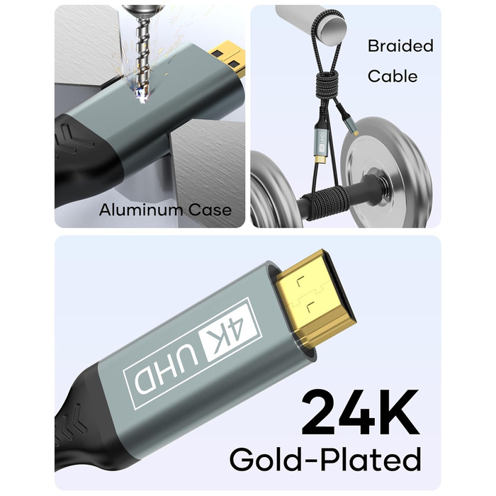 Кабель Micro HDMI - HDMI 2M, 4K@60Hz, підходить для Raspberry Pi, GoPro, камер, TV, моніторів, ноутбуків
